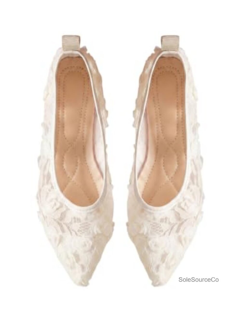 Women's Floral Lace Pointed Toe Ballet Flats Bridal Wedding Shoes